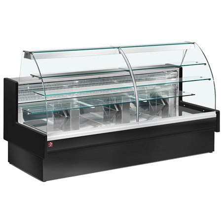 Comptoir vitrine r&eacute;frig&eacute;r&eacute;, statique, chargement &agrave; tiroirs, vitre courbe, sans r&eacute;serve - NOIR - Diamond - VE29/B5-R2P