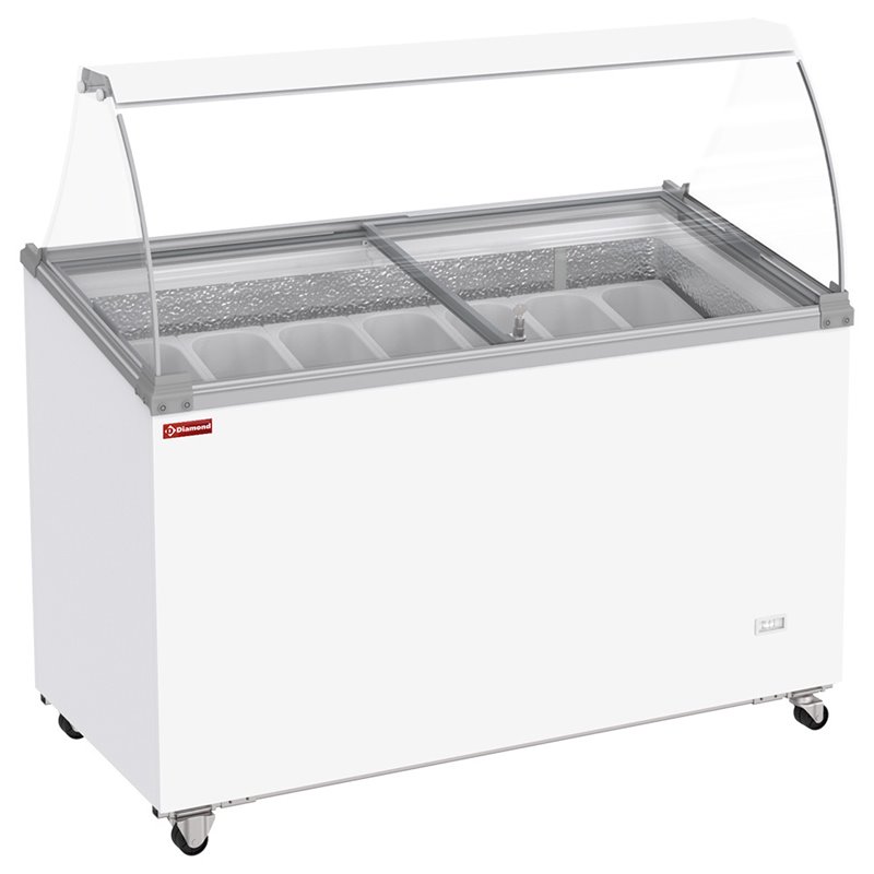 Conservateur comptoir &agrave; glaces, 381 litres, couvercles coulissants sur roulettes avec vitres bomb&eacute;es , capacit&eacute; 7 bacs  - Diamon