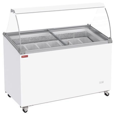 Conservateur comptoir &agrave; glaces, 381 litres, couvercles coulissants sur roulettes avec vitres bomb&eacute;es , capacit&eacute; 7 bacs  - Diamon