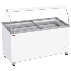 Conservateur comptoir &agrave; glaces, 467 litres, couvercles coulissants sur roulettes avec vitres bomb&eacute;es , capacit&eacute; 8 bacs  - Diamon
