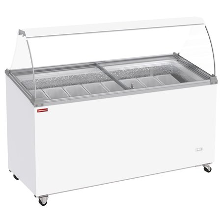 Conservateur comptoir &agrave; glaces, 467 litres, couvercles coulissants sur roulettes avec vitres bomb&eacute;es , capacit&eacute; 8 bacs  - Diamon