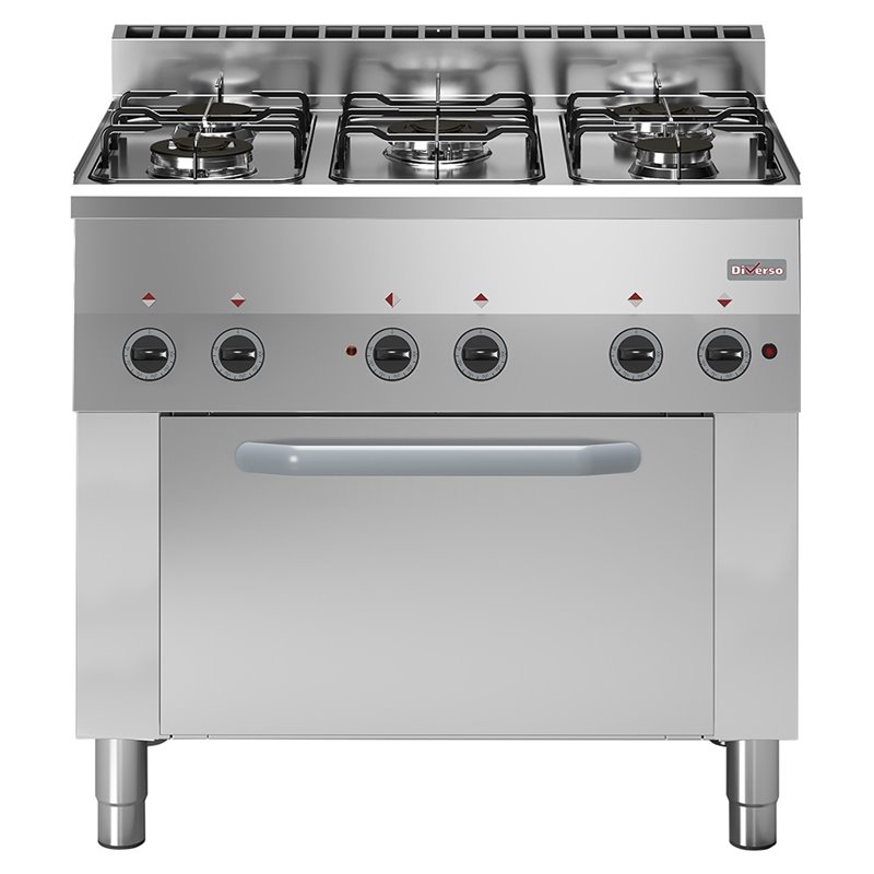 Fourneau 5 feux gaz, four &agrave; convection &eacute;lectrique 4x GN 1/1 - Diamond - WR-C5FV-65