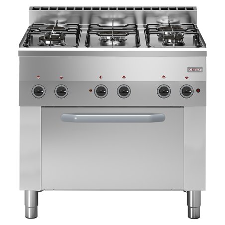 Fourneau 5 feux gaz, four &agrave; convection &eacute;lectrique 4x GN 1/1 - Diamond - WR-C5FV-65