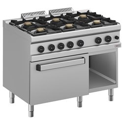 Fourneau gaz 6 feux vifs, sur four gaz GN 2/1 et armoire - Diamond - WR-G6BF-F2