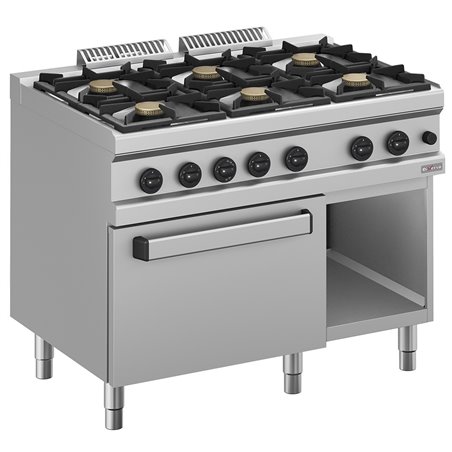 Fourneau gaz 6 feux vifs, sur four gaz GN 2/1 et armoire - Diamond - WR-G6BF-F2