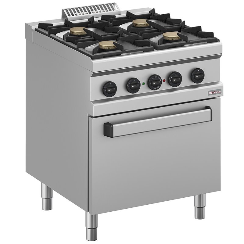 Fourneau gaz 4 feux, four &eacute;lectrique &agrave; convection GN 1/1 - Diamond - WR-M4BF-M1