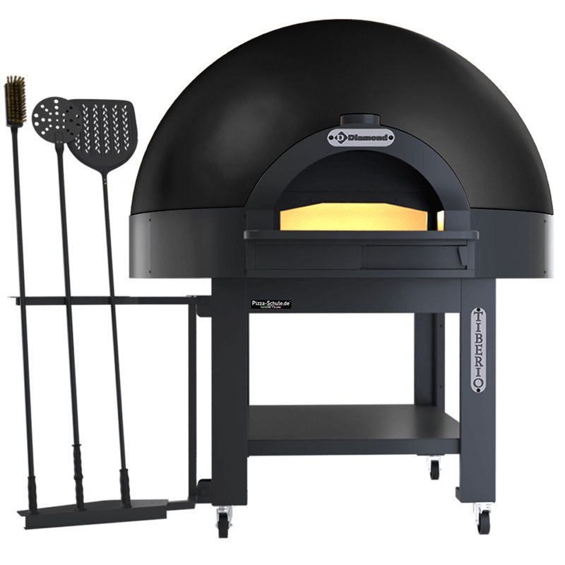 Four statique &agrave; cupole, sole fixe, 6 pizzas (&Oslash; 33) avec support sur roues - BLACK - Diamond - TIBERIO-6E