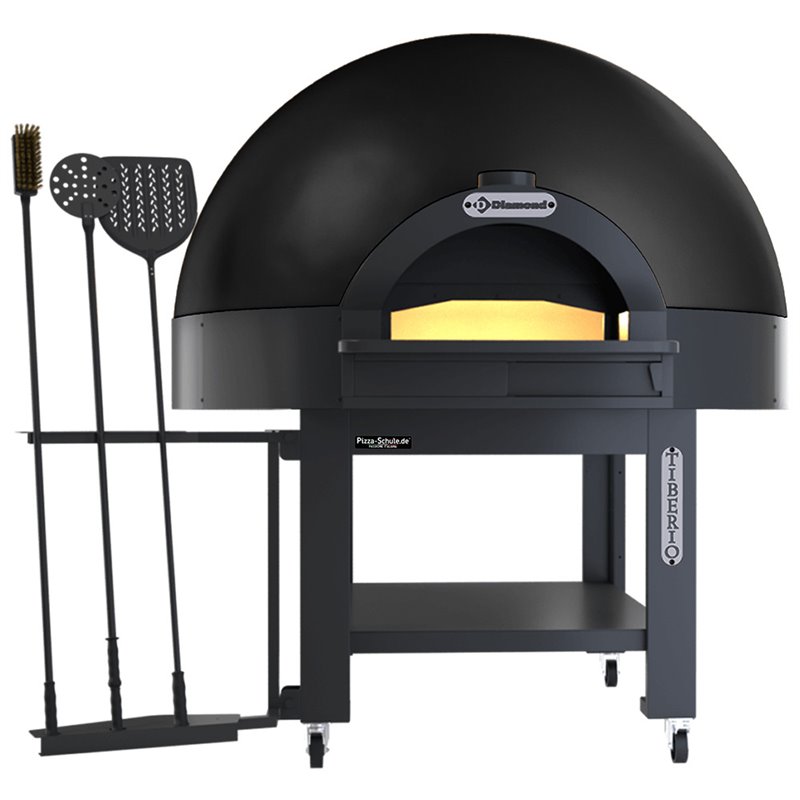 Four statique &agrave; cupole, sole fixe, 9 pizzas (&Oslash; 33) avec support sur roues - BLACK - Diamond - TIBERIO-9E