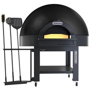 Four statique &agrave; cupole, sole fixe, 9 pizzas (&Oslash; 33) avec support sur roues - BLACK - Diamond - TIBERIO-9E