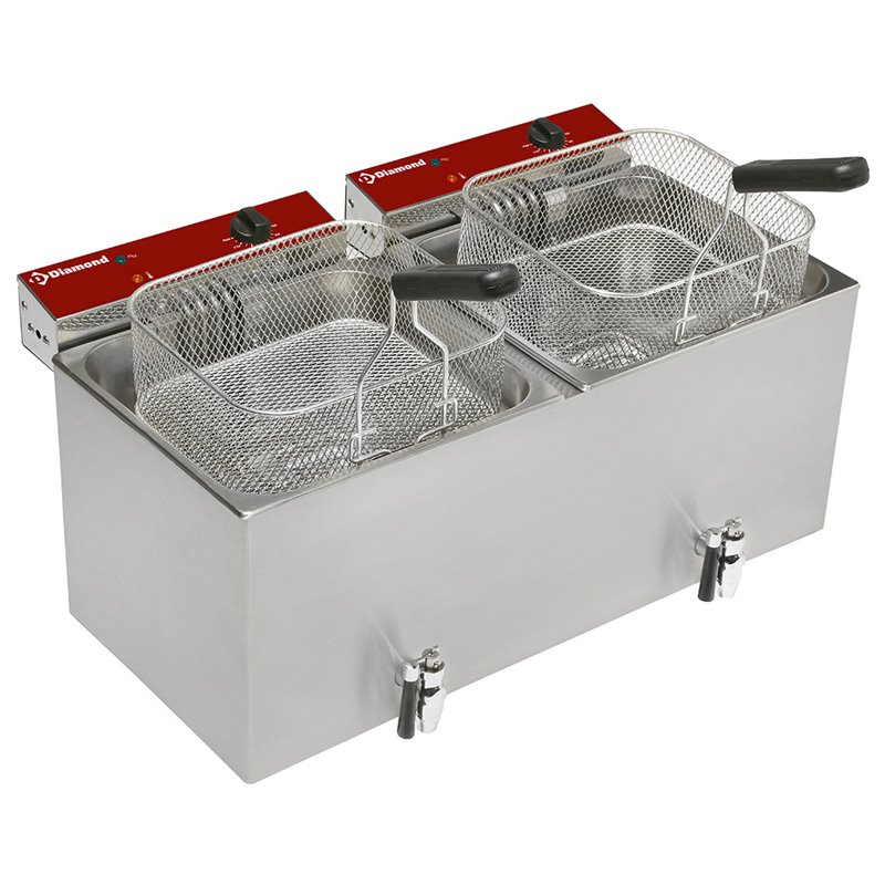 Friteuse de table &eacute;lectrique 2x 12 litres + robinet de vidange - Diamond - F12E/D2