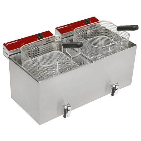 Friteuse de table &eacute;lectrique 2x 12 litres + robinet de vidange - Diamond - F12E/D2