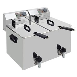 Friteuse de table &eacute;lectrique 2x 8 litres + robinet de vidange - Diamond - WR-EF16-D8