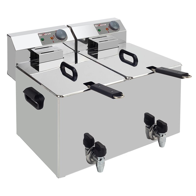 Friteuse de table &eacute;lectrique 2x 8 litres + robinet de vidange - Diamond - WR-EF16-D8