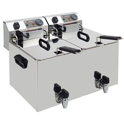 Friteuse de table &eacute;lectrique 2x 10 litres + robinet de vidange - Diamond - WR-EF20-S2