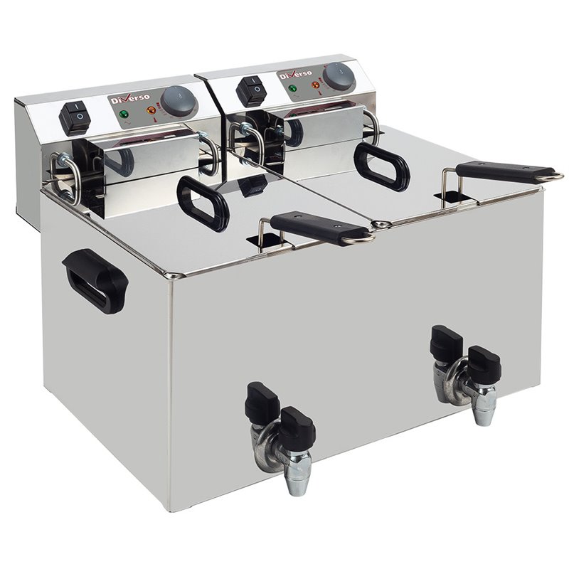 Friteuse de table &eacute;lectrique 2x 10 litres + robinet de vidange - Diamond - WR-EF20-S2