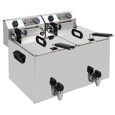 Friteuse de table &eacute;lectrique 2x 10 litres + robinet de vidange - Diamond - WR-EF20-S2