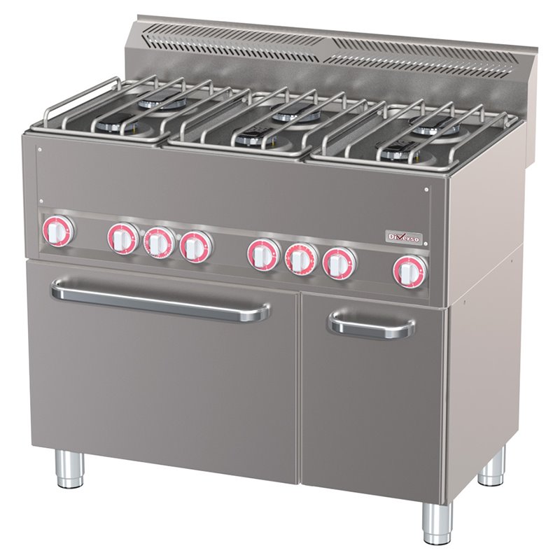 Fourneau 6 feux sur four &agrave; convection GN1/1 et armoire neutre - Diamond - WR-G6CF-21