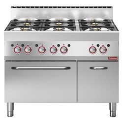 Fourneau 6 feux vifs, sur four gaz et armoire neutre - Diamond - G65/6BFA11-N