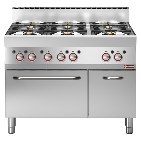Fourneau 6 feux vifs, sur four gaz et armoire neutre - Diamond - G65/6BFA11-N