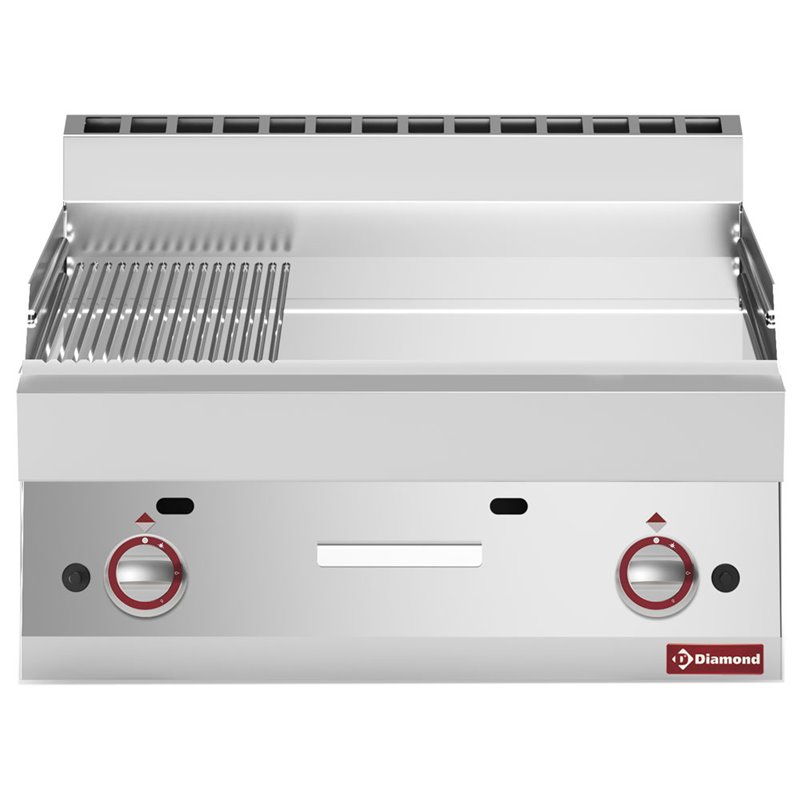 Plaque de cuisson &agrave; gaz 2/3 lisse - 1/3 rainur&eacute;e -Top- chrome dur "50 &micro;m" - Diamond - G65/PMCD7T-N