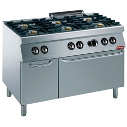 Fourneau 6 feux vifs, four gaz GN 2/1, armoire neutre - Diamond - G17/6BFA12-N