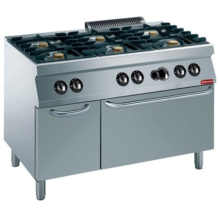 Fourneau 6 feux vifs, four gaz GN 2/1, armoire neutre - Diamond - G17/6BFA12-N