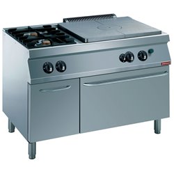 Fourneau 2 feux, 1 taque coup de feu, four gaz GN 2/1, armoire neutre - Diamond - G17/T2BFA12-N