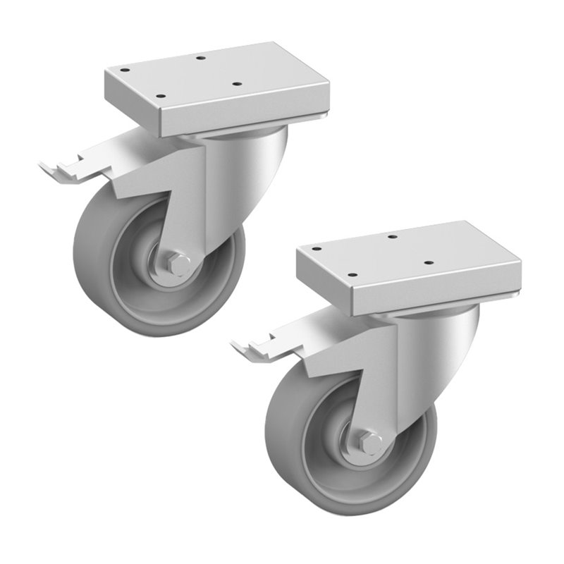 Roues en acier inox avec frein  &Oslash; 100 mm (2 pi&egrave;ces) - Diamond - A7/KRT-2F