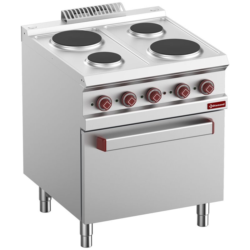 Fourneau 4 plaques rondes avec four &eacute;lectrique GN 2/1 et grill - Diamond - E7/4PF7-N