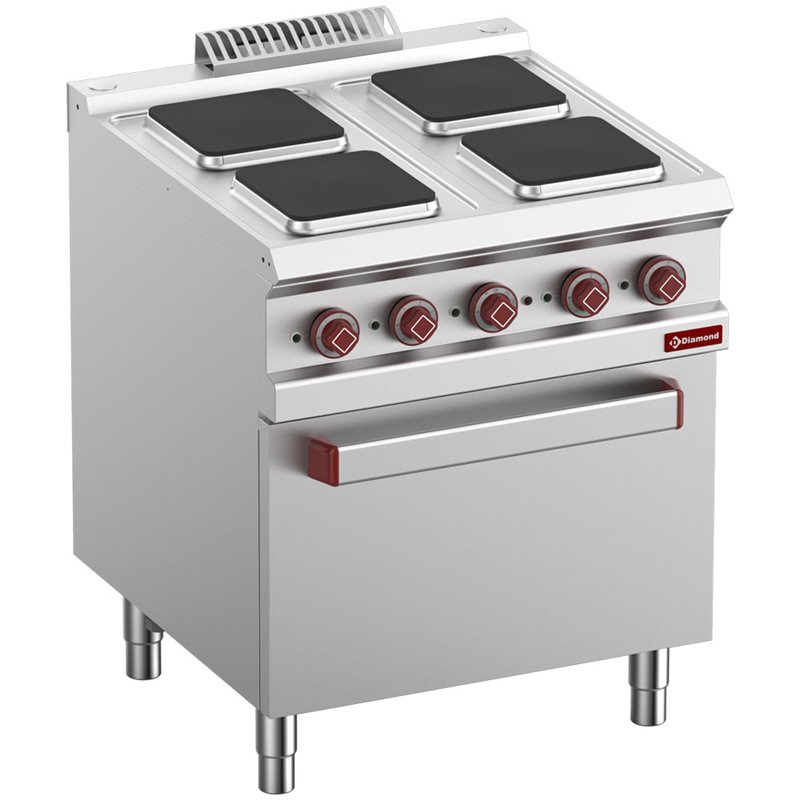 Fourneau 4 plaques carr&eacute;es avec four &eacute;lectrique GN 2/1 et grill - Diamond - E7/4PQF7-N