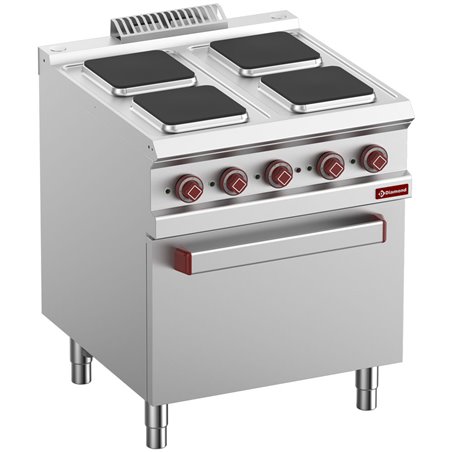 Fourneau 4 plaques carr&eacute;es avec four &eacute;lectrique GN 2/1 et grill - Diamond - E7/4PQF7-N