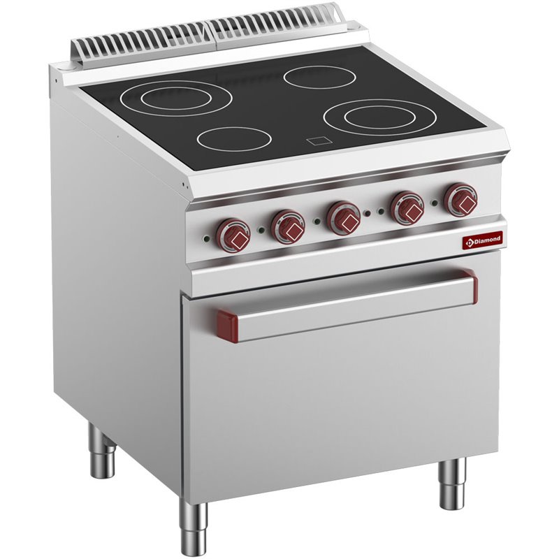 Fourneau vitroc&eacute;ramique 4 zones, four GN 2/1 et grill &eacute;lectrique - Diamond - E7/4VCF7-N