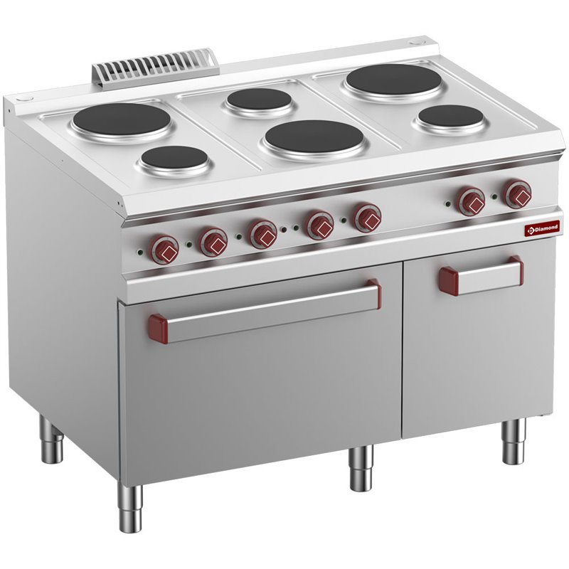 Fourneau 6 plaques rondes, four GN 2/1 et grill &eacute;lectrique, armoire neutre GN 1/1 - Diamond - E7/6PFA11-N