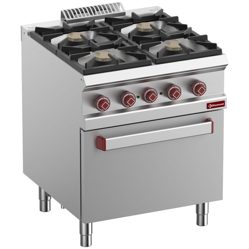 Fourneau 4 feux vifs gaz, four &eacute;lectrique GN 2/1 - Diamond - G7/4BFE7-N