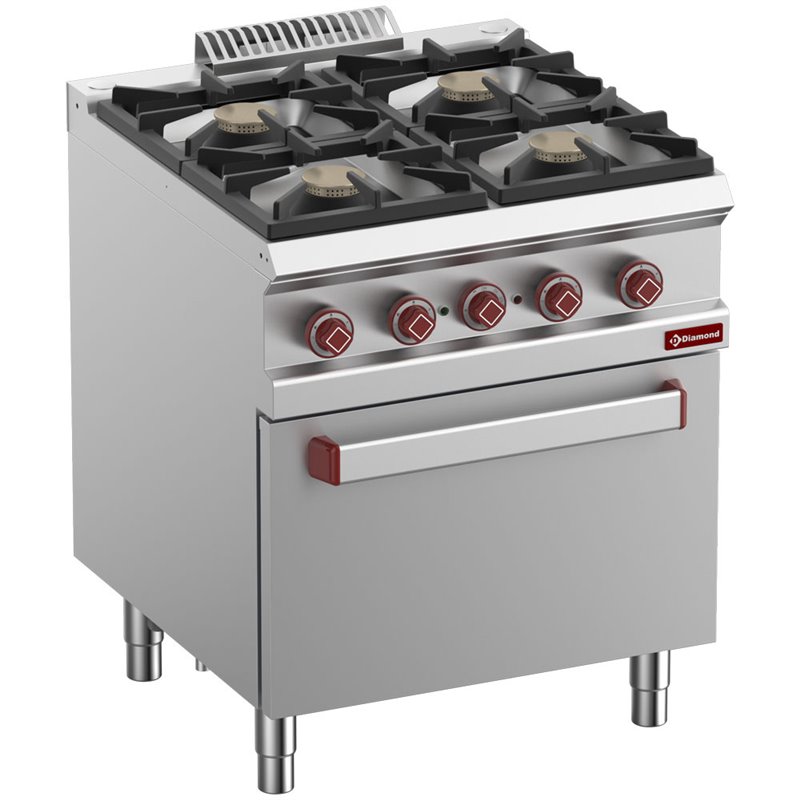 Fourneau 4 feux vifs gaz, four &eacute;lect. Convection GN 1/1 - Diamond - G7/4BFEV7-N