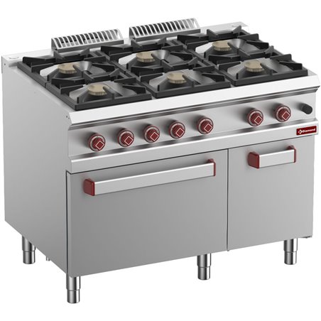 Fourneau 6 feux vifs, four gaz GN 2/1, armoire neutre - Diamond - G7/6BFA11-N