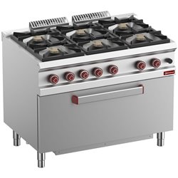 Fourneau 6 feux vifs, four maxi gaz 1 grande porte - Diamond - G7/6BFM11-N
