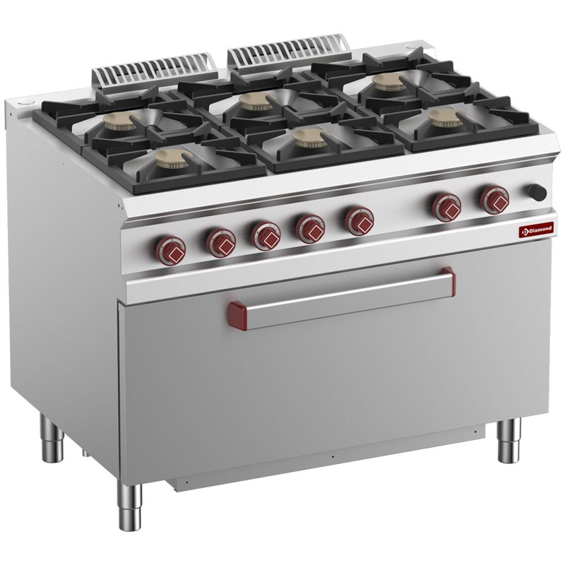 Fourneau 6 feux vifs, four maxi gaz 1 grande porte - Diamond - G7/6BFM11-N