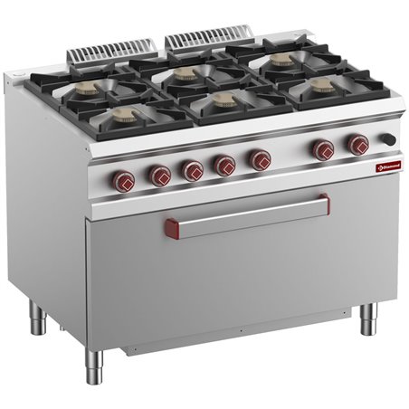 Fourneau 6 feux vifs, four maxi gaz 1 grande porte - Diamond - G7/6BFM11-N
