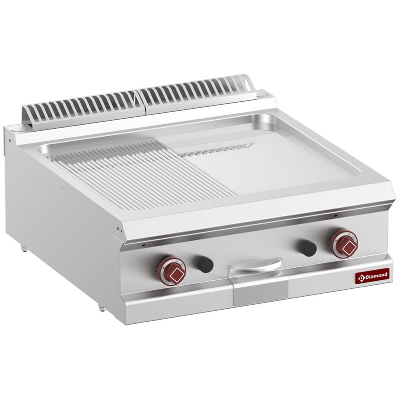 Plaque de cuisson gaz 1/2 lisse 1/2 rain. chrome dur, mod. 1/1  -Top- - Diamond - G7/PMCD7T-N