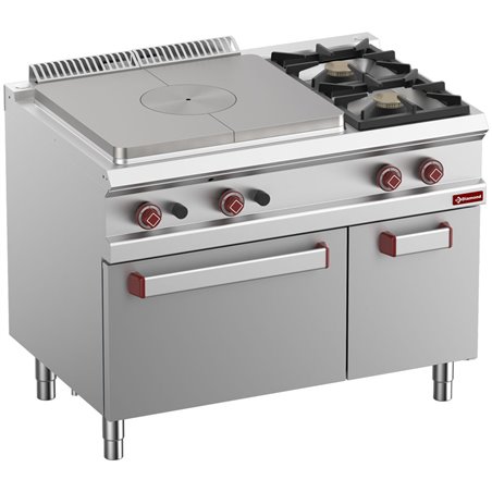 Fourneau taque coup de feu, 2 feux gaz, four GN 2/1, armoire GN1/1 - Diamond - G7/T2BFA11-N