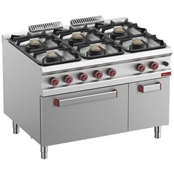Fourneau 6 feux sur four gaz  GN 2/1 et armoire neutre ferm&eacute;e - Diamond - G9/6BFA12-N