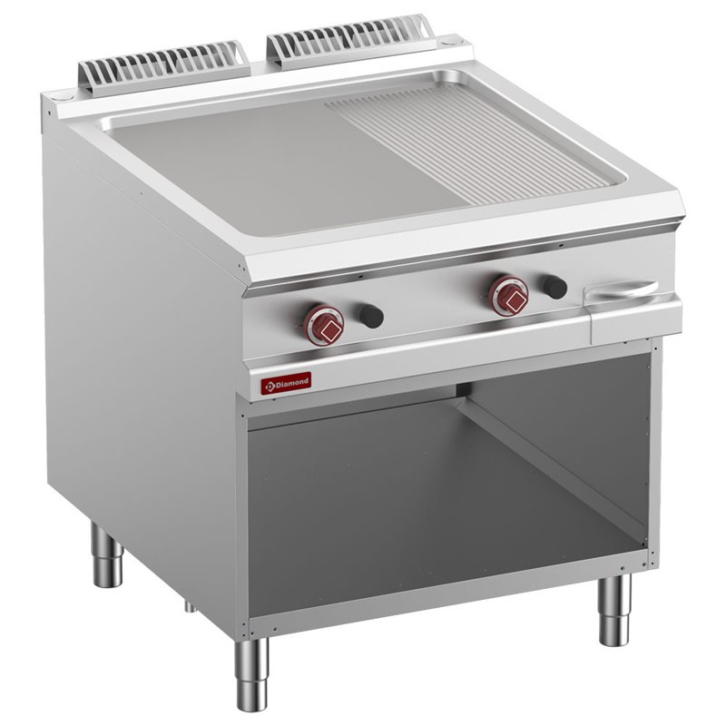 Plaque de cuisson 2/3 lisse & 1/3 rainur&eacute;e gaz module 1/1, armoire ouverte - Diamond - G9/PMA8-N