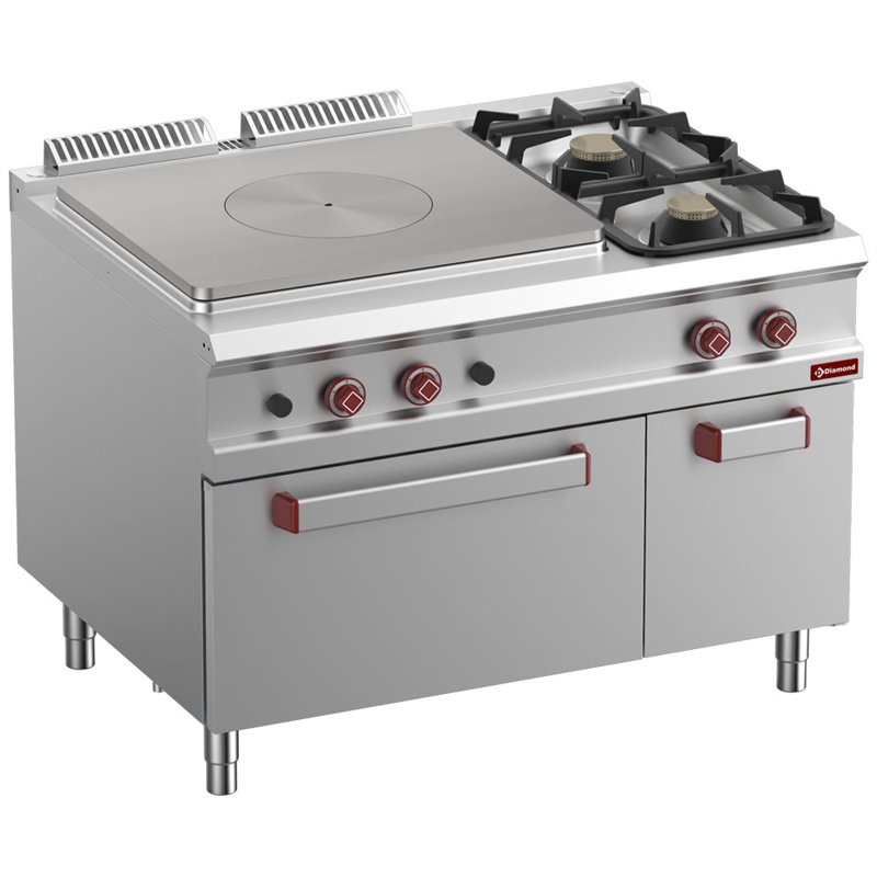 Fourneau taque coup de feu, 2 feux, four GN 2/1, armoire neutre ferm&eacute;e - Diamond - G9/T2BFA12-N