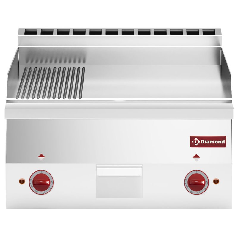 Plaque de cuisson &eacute;lectrique, 2/3 lisse et 1/3 nervur&eacute;e "chrome" -Top- - Diamond - E60/PMCD6T-N