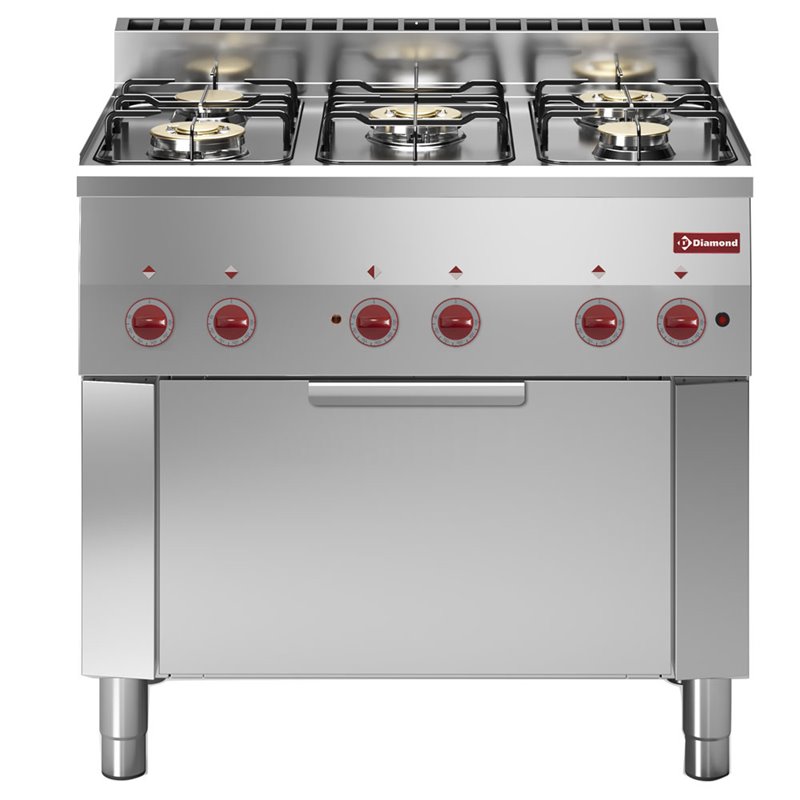 Fourneau 5 feux gaz et four convection &eacute;lectrique GN 1/1 - Diamond - G60/5BFEV9-N