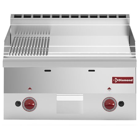 Plaque de cuisson gaz, surface 2/3 lisse, 1/3 nervur&eacute;e "chrome" -Top- - Diamond - G60/PMCD6T-N