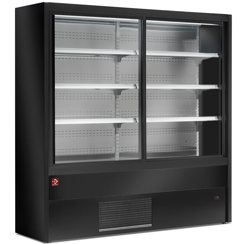 Murale r&eacute;frig&eacute;r&eacute;, ventil&eacute;, avec portes coulissantes en verres - NOIR - Diamond - PD12/B5-R2C