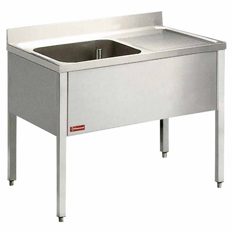 Plonge 1 cuve et 1 &eacute;gouttoir &agrave; droite, avec pi&eacute;tement - Diamond - L1210D/6-KD-D