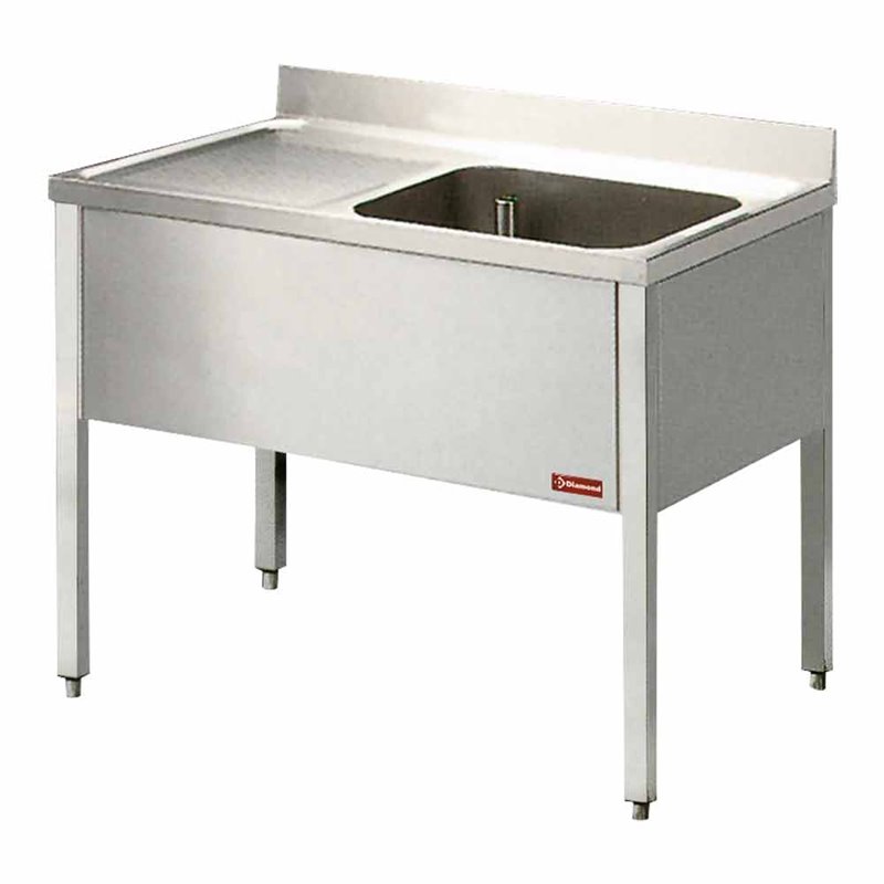 Plonge 1 cuve et 1 &eacute;gouttoir &agrave; gauche, avec pi&eacute;tement - Diamond - L1210S/6-KD-D